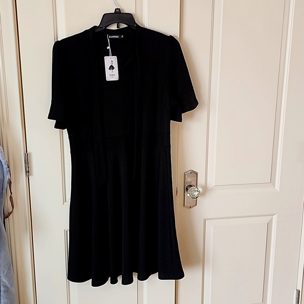 Ranphee Tie neck black dress, size XL